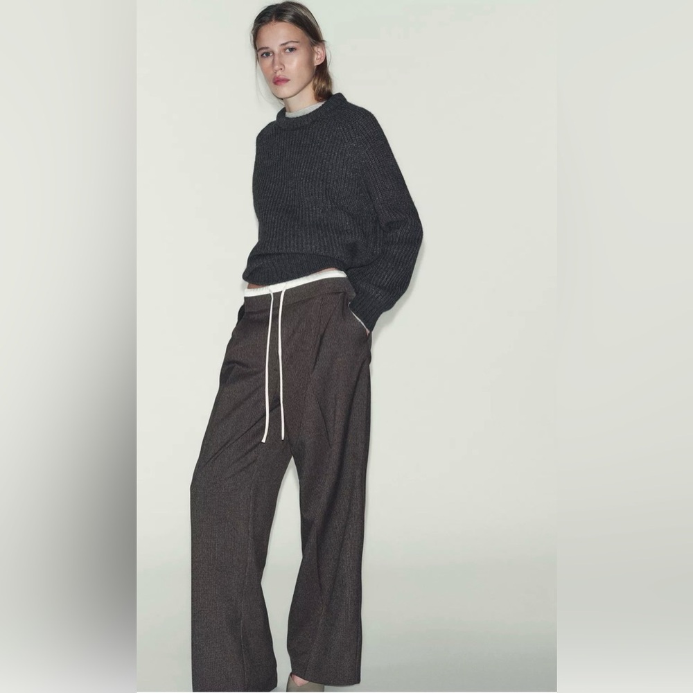 Zara Wide Leg Double Waistband Houndstooth Pant - Picture 3 of 8